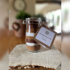 sourdough brownies in a jar